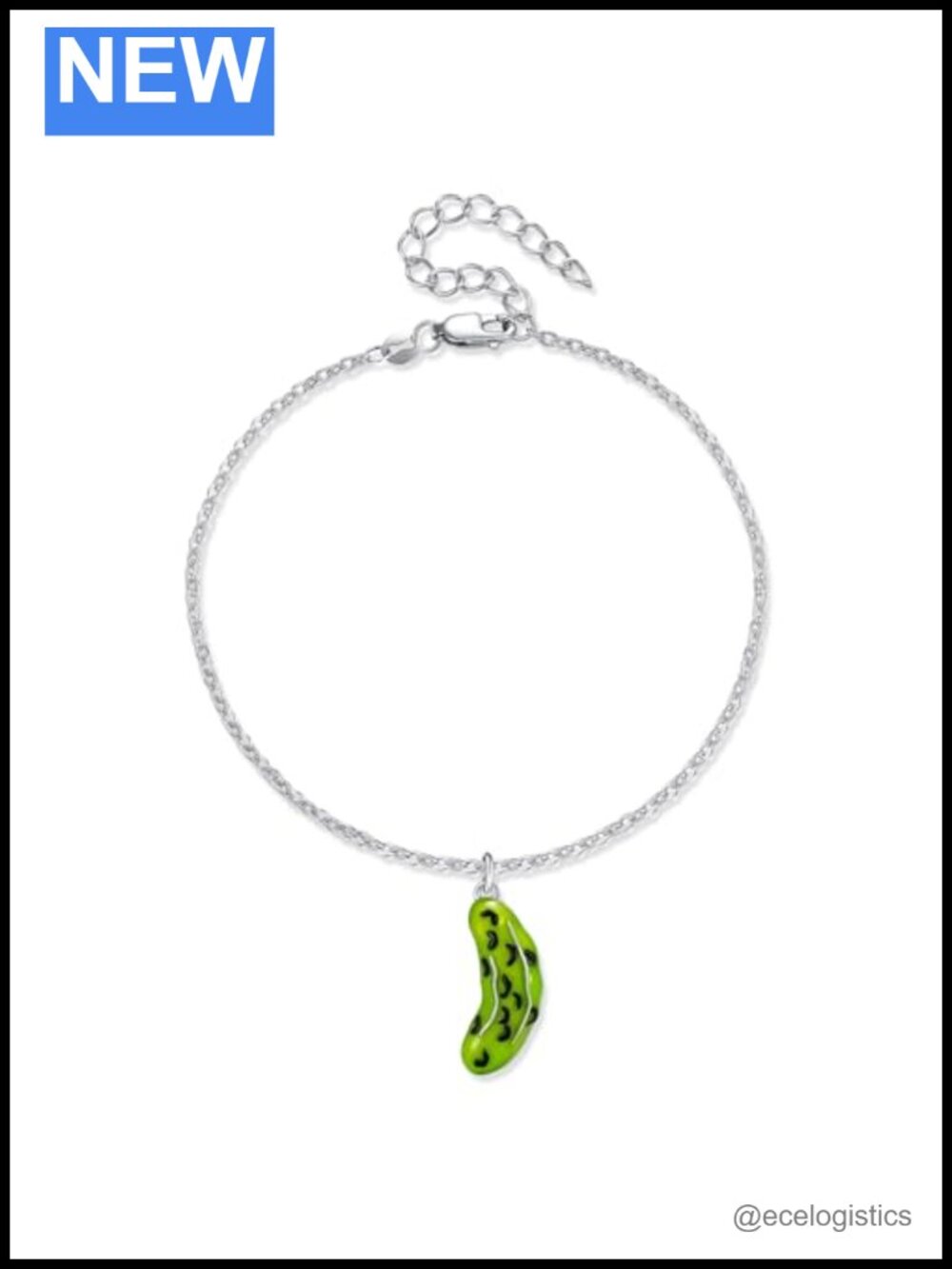 925 Sterling Silver Pickle Cucumber Charm Bracelet Christmas Gift